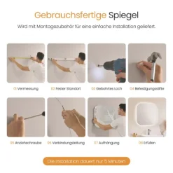 EMKE LED asymmetrischer Spiegel 60 x 60 cm Badspiegel mit beschlagfrei 3 Lichtfarben einstellbar C-Kanten