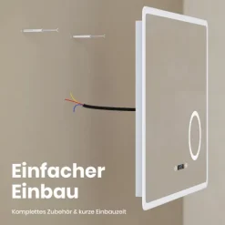 EMKE LED Badspiegel 80 x 60 cm, 3 Lichtfarben einstellbar, mit Anti-Beschlag, LED-Uhr & Kosmetikspiegel