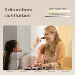 EMKE LED Badspiegel 80 x 60 cm, 3 Lichtfarben einstellbar, mit Anti-Beschlag, LED-Uhr & Kosmetikspiegel