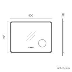 EMKE LED Badspiegel 80 x 60 cm, 3 Lichtfarben einstellbar, mit Anti-Beschlag, LED-Uhr & Kosmetikspiegel