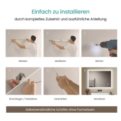 EMKE LED Badspiegel 80 x 60 cm mit Anti-Beschlag, 3 Lichtfarben stufenlos dimmbar, Touchschalter