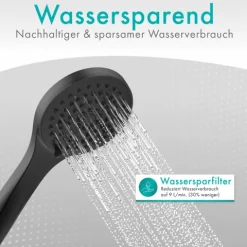Engelbach® Handbrause 3 Strahlarten, Universal Duschbrause (9L/Min) - Matt Schwarz
