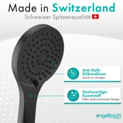 Engelbach® Handbrause 3 Strahlarten, Universal Duschbrause (9L/Min) - Matt Schwarz