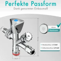 Engelbach® Kombi Eckventil 1/2 Zoll selbstdichtend mit Rückflussverhinderer - Für Kalt- und Warmwasserleitungen mit vielfältigen Anschlussmöglichkeiten