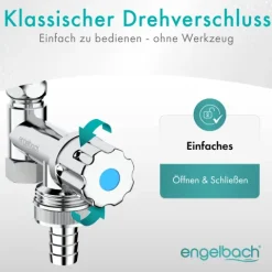 Engelbach® Universal Eckfix Gerätezusatzventil mit Rückflussverhinderer - Einfacher Einbau auf vorhandene Eckventile - Zusatzventil aus verchromten Messing