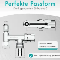 Engelbach® Universal Eckfix Gerätezusatzventil mit Rückflussverhinderer - Einfacher Einbau auf vorhandene Eckventile - Zusatzventil aus verchromten Messing