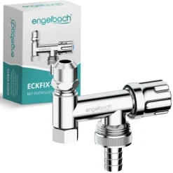 Engelbach® Universal Eckfix Gerätezusatzventil mit Rückflussverhinderer - Einfacher Einbau auf vorhandene Eckventile - Zusatzventil aus verchromten Messing