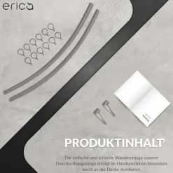 Erica Duschvorhangstange Ecke, 140x140 cm, Duschstange Winkel, Wandmontage für Badewannen, unterstützt ohne Deckenbefestigung, Stahl mit Grauer Kunststoffbeschichtung, 100% Rostfrei