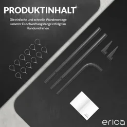 Erica Duschstange 70x90, 90x140 oder 70x160 cm Duschvorhangstange Ecke für Badewannen geeignet, Winkelstange, Montage ohne Deckenstütze, Gebogene Stange, Schwarz Pulverbeschichteter Stahl