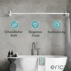 Erica Duschvorhangstange L-form & U-form - 4-in-1 Duschvorhangstange für Badewanne oder Dusche - Duschstange Ecke - Stahl mit Pulverbeschichtung - Ohne Deckenhalterung - Weiß