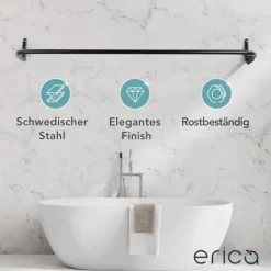 Erica Duschvorhangstange L-form & U-form - 4-in-1 Duschvorhangstangesystem für Badewanne oder Dusche - Duschstange Ecke - Stahl mit Pulverbeschichtung - Ohne Deckenhalterung - Schwarz