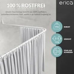 Erica Winkelstange Dusche 85x95x85 cm, Winkelstange, Duschvorhangstange ohne Bohren, Weiß Pulverbeschichteter Stahl, 100% Rostfrei