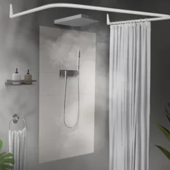Erica Winkelstange Dusche 85x95x85 cm, Winkelstange, Duschvorhangstange ohne Bohren, Weiß Pulverbeschichteter Stahl, 100% Rostfrei