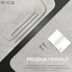 Erica Winkelstange Dusche 85x95x85 cm, Winkelstange Duschvorhang, Wandmontage ohne Deckenbefestigung - Grau glänzende Pulverbeschichteter Stahl, 100% Rostfrei