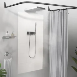 Erica Winkelstange Dusche 85x95x85 cm, Winkelstange Duschvorhang, Wandmontage ohne Deckenbefestigung, Schwarz Pulverbeschichteter Stahl, 100% Rostfrei