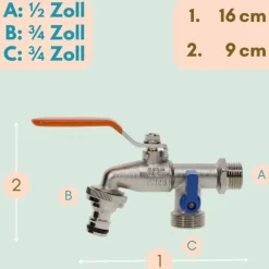 2er Set Garten Wasserhahn Kugelhahn 1/2 Doppelanschluss Außen 1/2 Zoll Doppel Wasserhahn Außenwasserhahn Doppelwasserhahn mit Schlauchanschluss