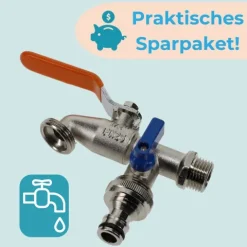 2er Set Garten Wasserhahn Kugelhahn 3/4 Doppelanschluss Außen 3/4 Zoll Doppel Wasserhahn Außenwasserhahn Doppelwasserhahn mit Schlauchanschluss