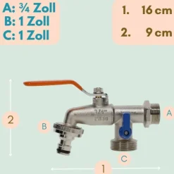 2er Set Garten Wasserhahn Kugelhahn 3/4 Doppelanschluss Außen 3/4 Zoll Doppel Wasserhahn Außenwasserhahn Doppelwasserhahn mit Schlauchanschluss