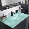 FACKELMANN LUNA Badmöbel Set 2 Teile / Glas Waschbecken / Waschbeckenunterschrank mit 2 Schubladen / Badschrank mit Soft-Close / hochwertige Möbel fürs Bad / Korpus & Front: Schwarz / Breite: 80 cm
