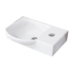 Fackelmann MILANO Gäste-WC Set 2 Teile – Waschtischunterschrank in Holz Braun mit Waschbecken aus Keramik – SBC Waschbeckenunterschrank schmal – Türanschlag links – Hahnloch rechts – 45 cm breit