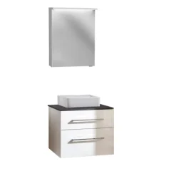 Fackelmann OXFORD Badmöbel Set 3 Teile / Keramik Waschbecken / Waschtischunterschrank mit 2 Schubladen und Soft-Close / Waschtischplatte / Korpus & Front: Weiß / Platte: Schwarz / Breite ca. 60 cm