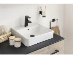 FACKELMANN Aufsatzwaschbecken VAIDA Oxford Natura 40,5 x 40,5 cm weiß glänzend 79699