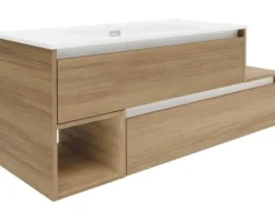 FACKELMANN Waschtischunterschrank für Möbelwaschtisch VITA Ablage rechts BxHxT 1285 x 500 x 460 mm Frontfarbe summer oak Griffleiste weiß