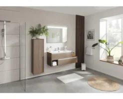 FACKELMANN Waschtischunterschrank für Möbelwaschtisch VITA Ablage rechts BxHxT 1285 x 500 x 460 mm Frontfarbe summer oak Griffleiste weiß
