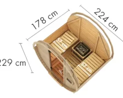 Fasssauna Karibu Rondi 1 ohne Ofen mit Holztüre und Isolierglas wärmegedämt