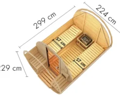 Fasssauna Karibu Rondi 2 ohne Ofen mit Holztüre und Isolierglas wärmegedämt