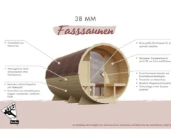 Fasssauna Karibu Rondi 3 ohne Ofen mit Holztüre und Isolierglas wärmegedämt
