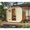 Fasssauna Karibu Quadrado 1 Plus B: 242.5 cm 9 kW Bio Ofen und externer Steuerung mit bronzierter Ganzglastüre