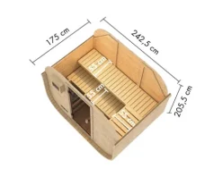 Fasssauna Karibu Quadrado 1 Plus B: 242.5 cm 9 kW Bio Ofen und externer Steuerung mit bronzierter Ganzglastüre
