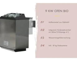 Fasssauna Karibu Quadrado 1 Plus B: 242.5 cm 9 kW Bio Ofen und externer Steuerung mit bronzierter Ganzglastüre