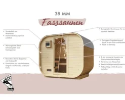 Fasssauna Karibu Quadrado 1 Plus B: 242.5 cm 9 kW Bio Ofen und externer Steuerung mit bronzierter Ganzglastüre