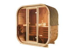 FinnTherm Fasssauna Ellipso M Fasssauna 4 Sitzbänke aus Holz Sauna mit 42 mm Wandstärke, Außensauna mit Montagematerial