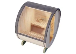 FinnTherm Fasssauna Mini XS Fasssauna 2 Sitzbänke aus Holz Sauna mit 42 mm Wandstärke, Außensauna mit Montagematerial 2x1,6m