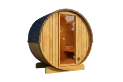 FinnTherm Fasssauna Mini XXS Fasssauna 2 Sitzbänke aus Holz Sauna mit 42 mm Wandstärke, Außensauna mit Montagematerial 2x1,3m