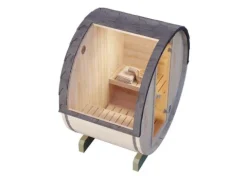 FinnTherm Fasssauna Mini XXS Fasssauna 2 Sitzbänke aus Holz, Sauna mit 42 mm Wandstärke, Außensauna mit Montagematerial, Naturbelassen 2x1,3m