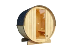 FinnTherm Fasssauna Mini XXS Fasssauna 2 Sitzbänke aus Holz, Sauna mit 42 mm Wandstärke, Außensauna mit Montagematerial, Naturbelassen 2x1,3m