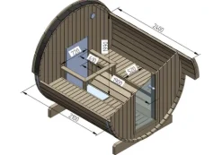 FinnTherm Fasssauna Samantha Fasssauna 2 Sitzbänke aus Holz, Sauna mit 42 mm Wandstärke, Außensauna mit Montagematerial, Naturbelassen