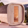 FinnTherm Fasssauna ScandiCube Comfort Fasssauna 2 Sitzbänke aus Holz, Sauna mit 42 mm Wandstärke, Außensauna mit Montagematerial ohne Fenster, Naturbelassen 2,1x2,3m
