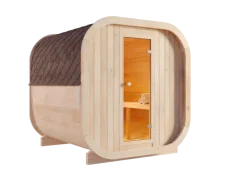 FinnTherm Fasssauna ScandiCube Comfort Fasssauna 2 Sitzbänke aus Holz, Sauna mit 42 mm Wandstärke, Außensauna mit Montagematerial ohne Fenster, Naturbelassen 2,1x2,3m