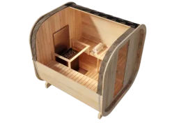 FinnTherm Fasssauna ScandiCube Comfort Fasssauna 2 Sitzbänke aus Holz, Sauna mit 42 mm Wandstärke, Außensauna mit Montagematerial ohne Fenster, Naturbelassen 2,1x2,3m