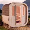 FinnTherm Fasssauna ScandiCube Mini XS Fasssauna 2 Sitzbänke aus Holz Sauna mit 42 mm Wandstärke, Außensauna mit Montagematerial mit 2 Fenstern 2x1,6m