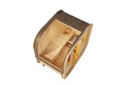 FinnTherm Fasssauna ScandiCube Mini XXS Fasssauna 1 Sitzbänke aus Holz, Sauna mit 42 mm Wandstärke, Außensauna mit Montagematerial ohne Fenster, Naturbelassen 2x1,3m