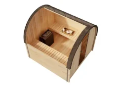 FinnTherm Fasssauna ScandiPod Comfort Fasssauna 2 Sitzbänke aus Holz, Sauna mit 42 mm Wandstärke, Außensauna mit Montagematerial mit 2 Fenstern, Naturbelassen 2x2,2m