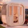 FinnTherm Fasssauna ScandiCube Mini XXS Fasssauna 1 Sitzbänke aus Holz, Sauna mit 42 mm Wandstärke, Außensauna mit Montagematerial mit 2 Fenstern, Naturbelassen 2x1,3m