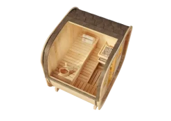 FinnTherm Fasssauna ScandiCube Mini XS Fasssauna 2 Sitzbänke aus Holz, Sauna mit 42 mm Wandstärke, Außensauna mit Montagematerial ohne Fenster, Naturbelassen 2x1,6m