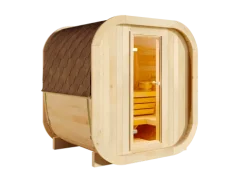 FinnTherm Fasssauna ScandiCube Mini XS Fasssauna 2 Sitzbänke aus Holz, Sauna mit 42 mm Wandstärke, Außensauna mit Montagematerial ohne Fenster, Naturbelassen 2x1,6m